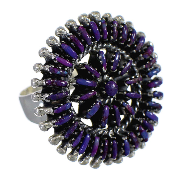 Siver Magenta Turquoise Needlepoint Ring Size 8 AX88754